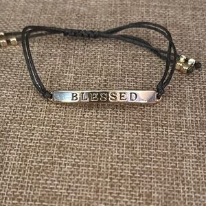 Black and Gold 'Blessed' Adjustable Bracelet